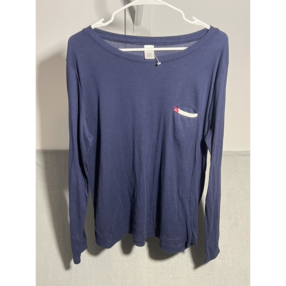 Liz Claiborne Women's Ribbed Long Sleeve Sleepwear Top Navy Blue Size L Pullover